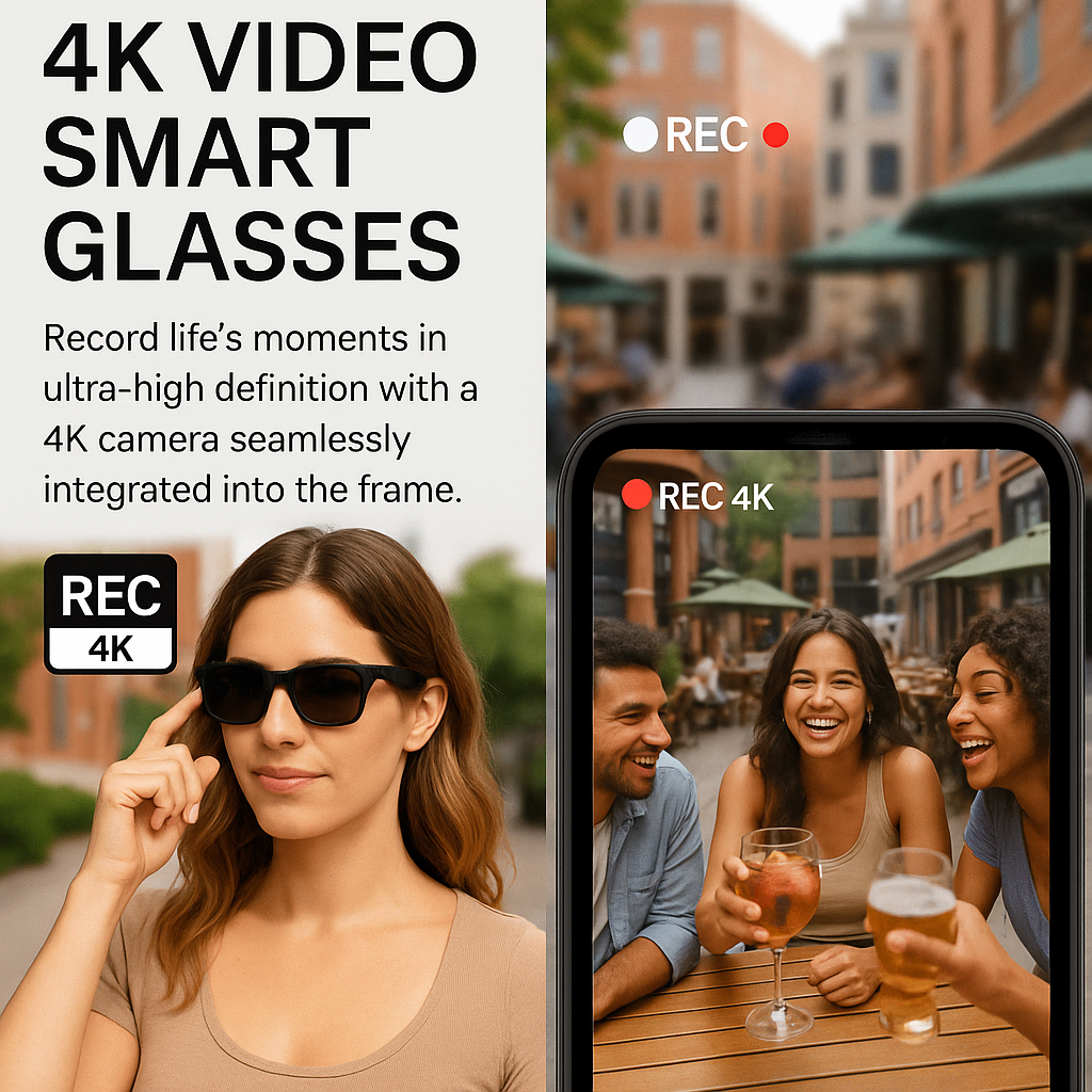 4K AI Smart Glasses with Camera, Bluetooth, Music & Translation
