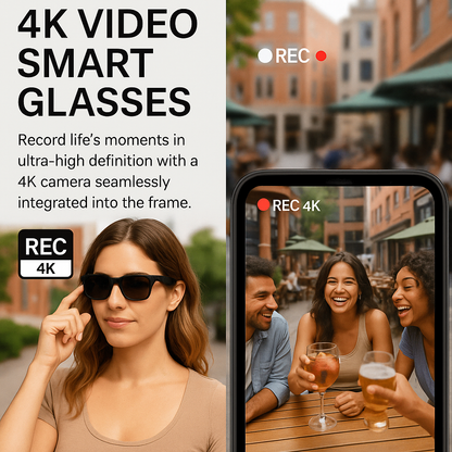 4K AI Smart Glasses with Camera, Bluetooth, Music & Translation