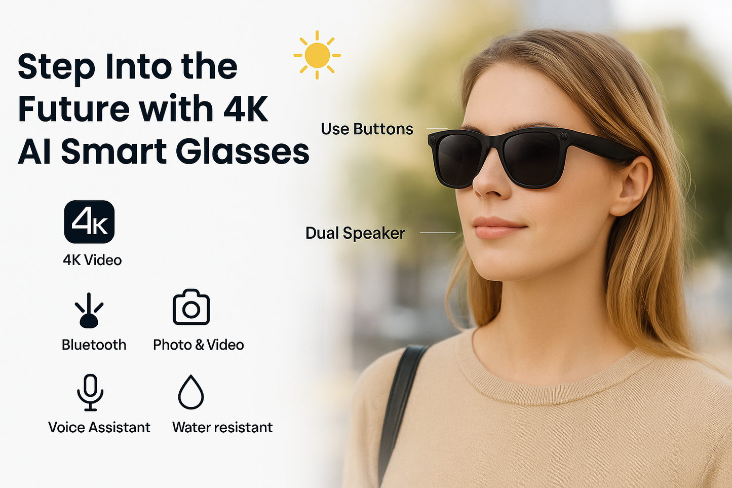 4K AI Smart Glasses with Camera, Bluetooth, Music & Translation