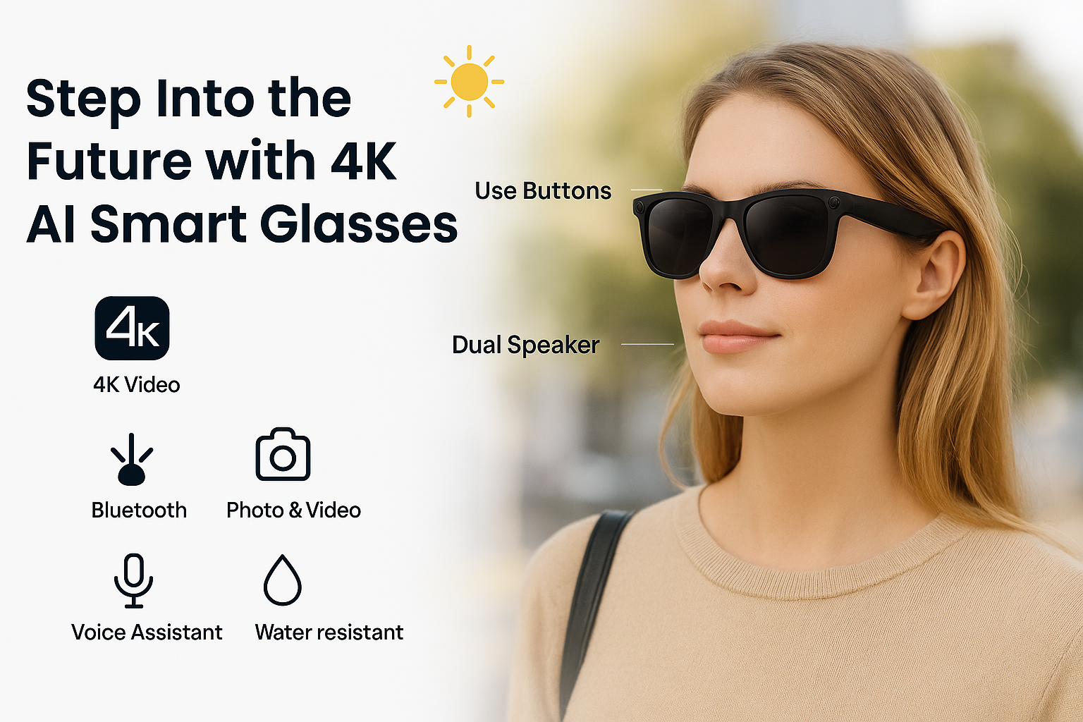 4K AI Smart Glasses with Camera, Bluetooth, Music & Translation