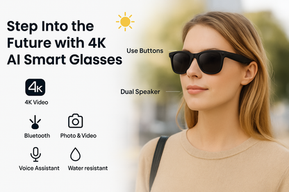 4K AI Smart Glasses with Camera, Bluetooth, Music & Translation